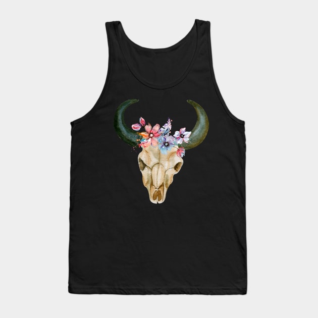 Skull and flowers Tank Top by Psychodelic Goat